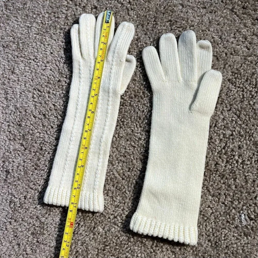 VTG Ivory Cable Knit Long Gloves 60s Romantic Minimalist Winter